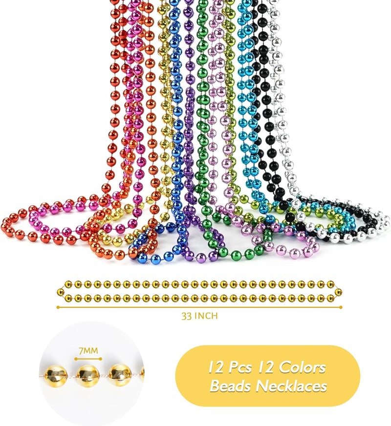 ZZYFGH 33'' 7mm Metallic Colors Bead Necklace Bulk, Mardi Gras Round Beaded Necklaces for Party Favors Costume Necklace (12 Pcs) - Image 2